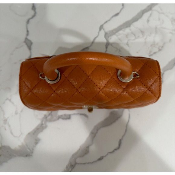 Chanel 21A Caramel Brown Caviar Mini Small Coco Handle CC Quilted Chain Flap Bag - Picture 9 of 16